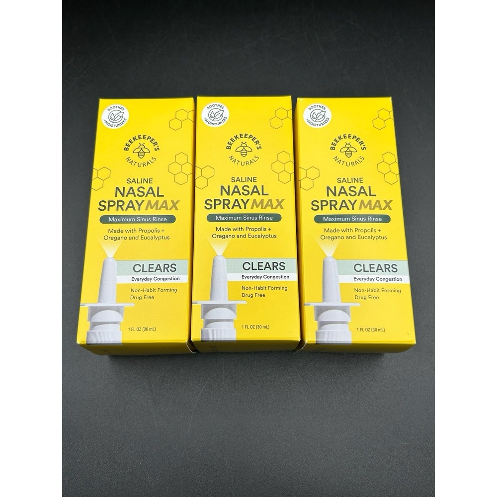 Beekeeper's Naturals Saline Nasal Spray Max, 1 Fl Oz/30 ml Exp 3/27 Lot Of 3